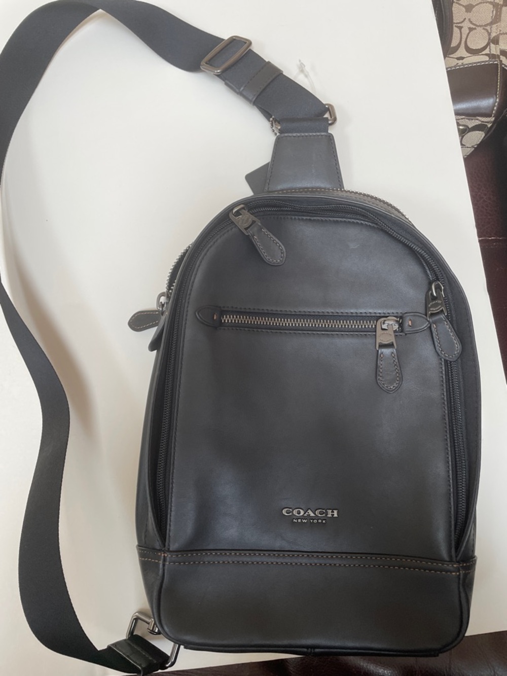 Coach Black Leather Crossbody Sling Bag for Men